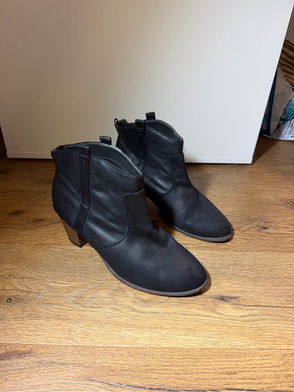 Old Navy Black Ankle Booties with Stacked Heel